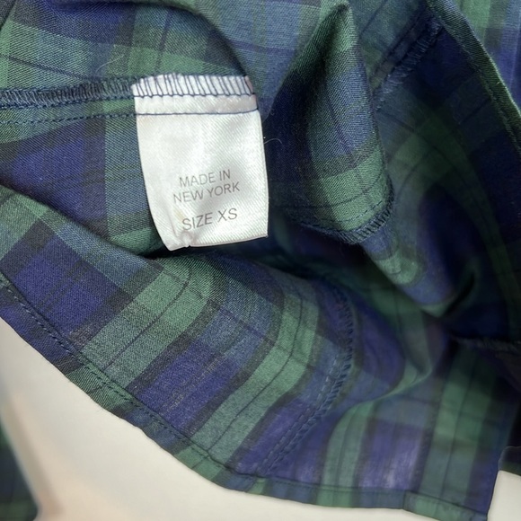 Petersyn Sasha Plaid Blouse Western Prairie XS Navy Green Puff Sleeve - Picture 8 of 9